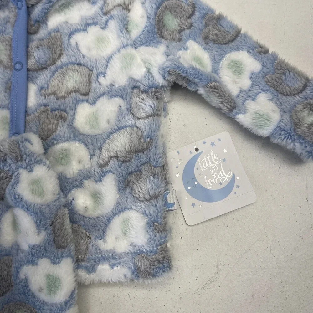 NWOT LITTLE AND LOVED 2 PC HOODED JACKET AND FEET IN PANTS SZ:0-3M BLUE GREY WHT